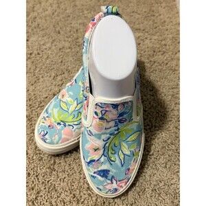 Charlie Paige Floral Slip on Sneakers Women’s Size 7 Blue Pink Green Surfer EUC